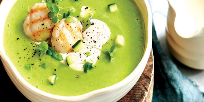 Крем-суп с зеленым горошком и маскарпоне