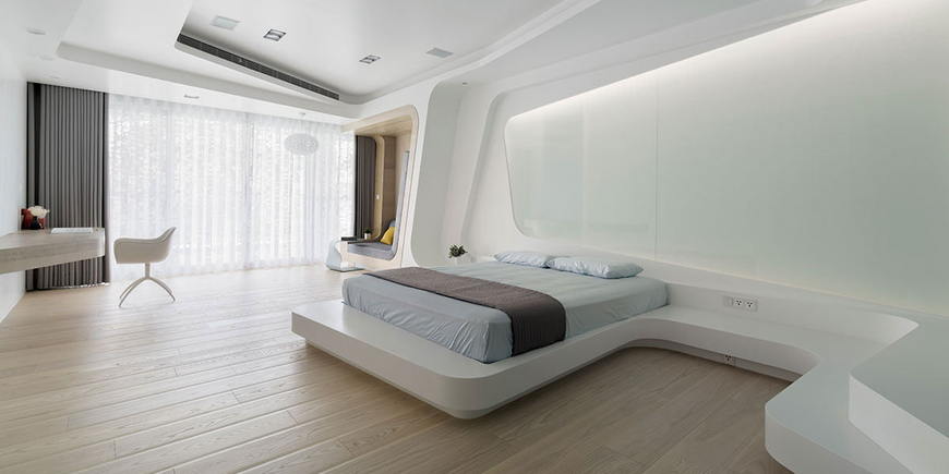 Аскетичная спальня в стиле хай-тек
